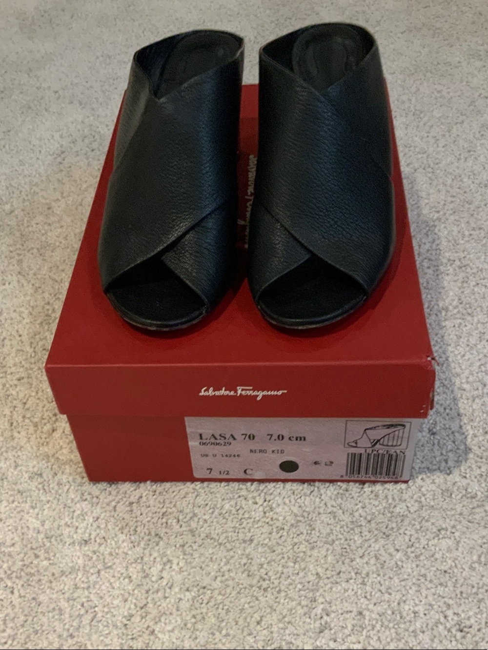 Salvatore Ferragamo Black Leather Mules with Gold Sculptural Heel - Picture 2 of 4